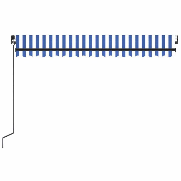 vidaXL Manuell uttrekkbar markise med LED 450x300 cm bl&aring; og hvit