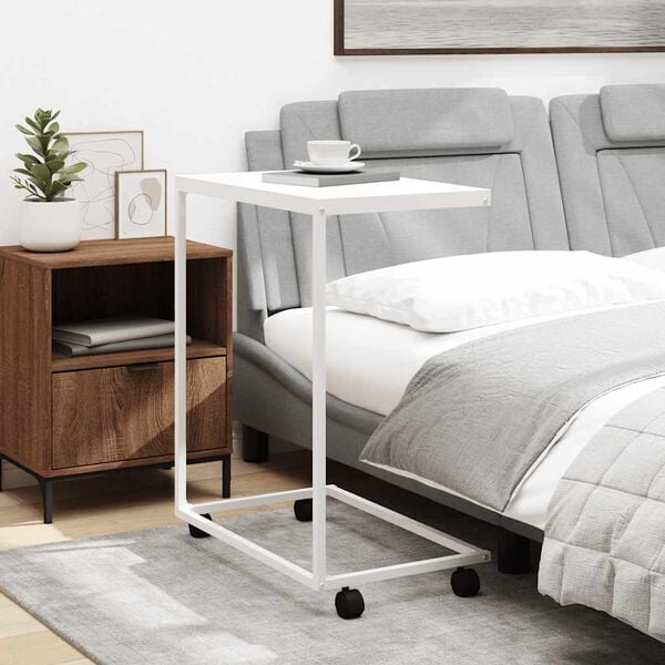 vidaXL Sidebord med hjul hvit 55x35x70 cm konstruert tre