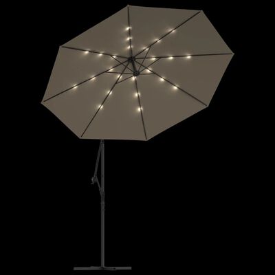vidaXL Hengeparasoll med LED-lys og stålstang 300 cm gråbrun