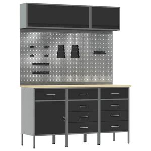 vidaXL Sett med arbeidskabinetter med skuff med lagring 8 pcs Svart