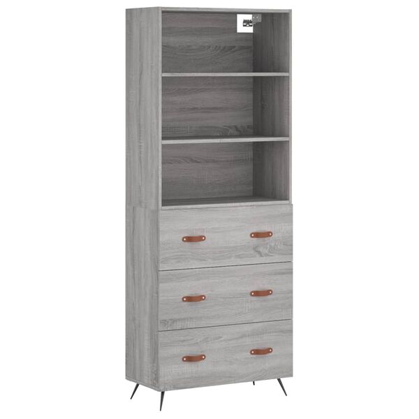 vidaXL Highboard gr&aring; sonoma 69,5x34x180 cm konstruert tre