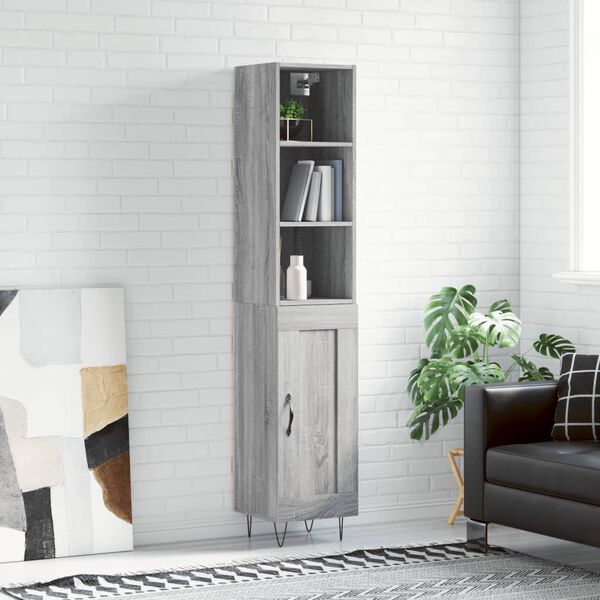 vidaXL Highboard gr&aring; sonoma 34,5x34x180 cm konstruert tre