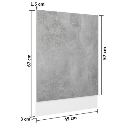 vidaXL Oppvaskmaskinspanel betonggrå 45x3x67 cm sponplate