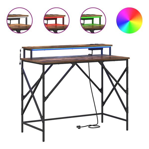 vidaXL Skrivebord med hylle R&oslash;kt eik 100 x 50 x 86,5 cm Konstruert tre