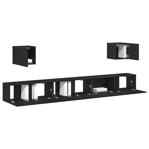 vidaXL TV-benksett 7 pcs Svart Eik 100 x 30 x 30 cm Konstruert tre