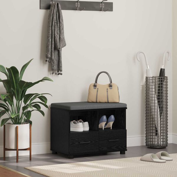 vidaXL Gangbenk Svart Eik 60 x 38 x 46 cm Sponplate og Polstret Stoff