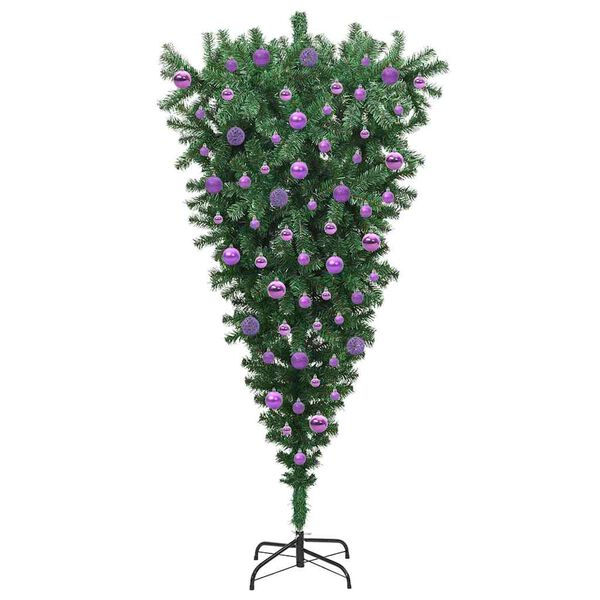 vidaXL Opp-ned kunstig forh&aring;ndsbelyst juletre med kulesett 180 cm PVC