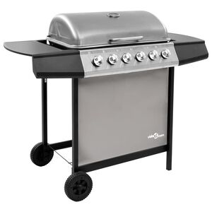 vidaXL Gassgrill med 6 brennere svart og s&oslash;lv
