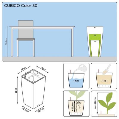 LECHUZA Plantekasse Cubico Color 30 ALL-IN-ONE skifer 13138