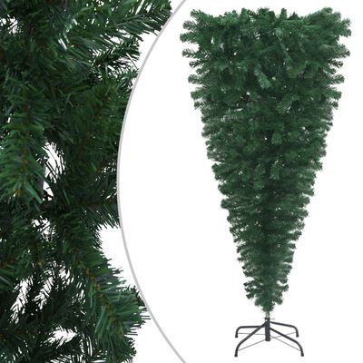 vidaXL Forhåndsbelyst kunstig opp-ned juletre med kulesett 210 cm