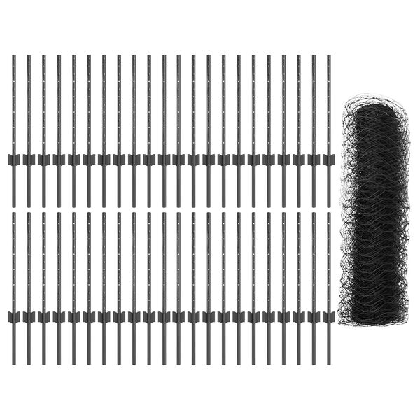 vidaXL Gjerde med stolpe Gr&aring; 0,5 x 100 m St&aring;l og PVC