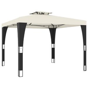 vidaXL Paviljong med dobbelttak kremhvit 2,98x2,98 m st&aring;l