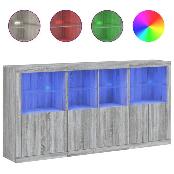 vidaXL Skjenk med LED-lys gr&aring; sonoma 202x37x100 cm