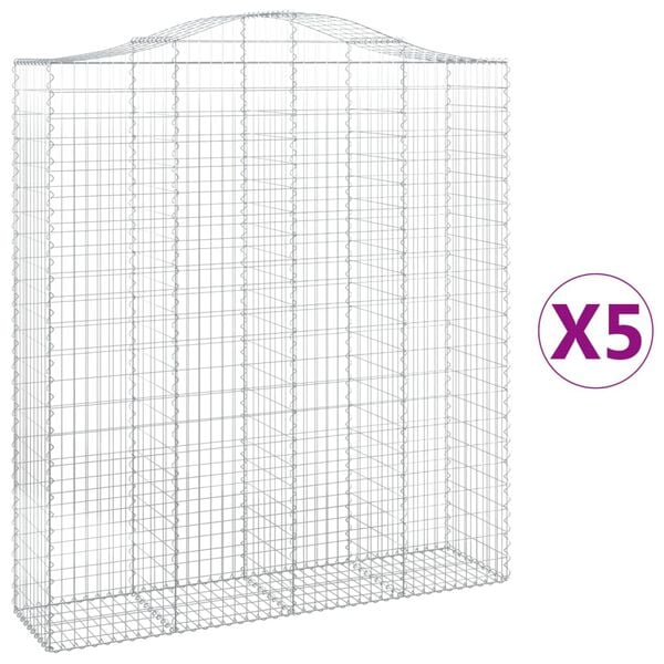 vidaXL Gabionkurver buede 5 stk 200x50x220/240 cm galvanisert jern