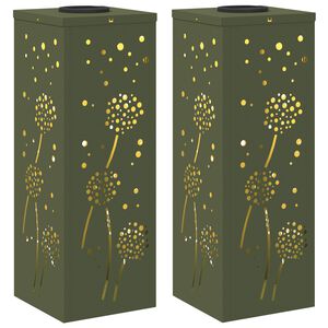 vidaXL Solenergi LED stibelys 2 pcs Olivengr&oslash;nn Kaldvalset st&aring;l