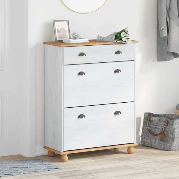 vidaXL Sko Skap med skuff ASKIM Hvit 85 x 35 x 108 cm Massiv furu