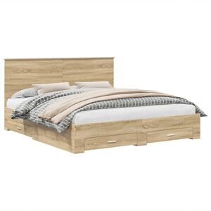 vidaXL Sengestamme med skuff Sonoma eik 200 x 200 cm Konstruert tre