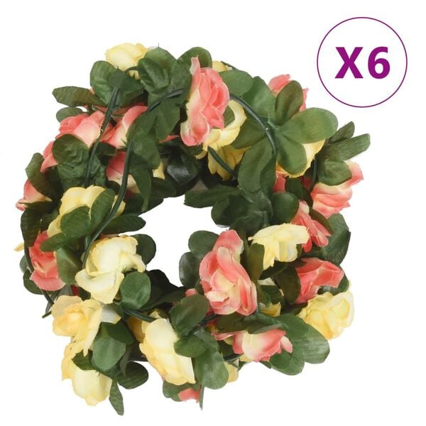 vidaXL Blomsterkranser 6 stk v&aring;r solnedgangr&oslash;d 250 cm