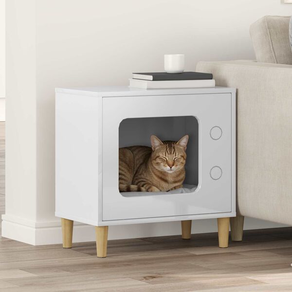 vidaXL Katt Hus Glanset Hvit 51 x 30 x 52 cm Konstruert tre