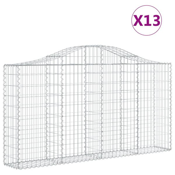 vidaXL Gabionkurver buede 13 stk 200x30x100/120 cm galvanisert jern