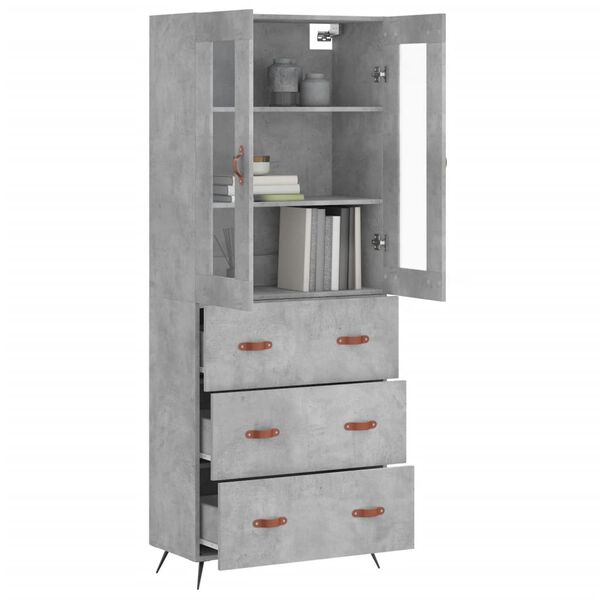vidaXL Highboard betonggr&aring; 69,5x34x180 cm konstruert tre