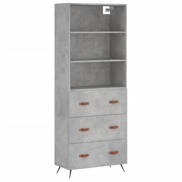 vidaXL Highboard betonggr&aring; 69,5x34x180 cm konstruert tre
