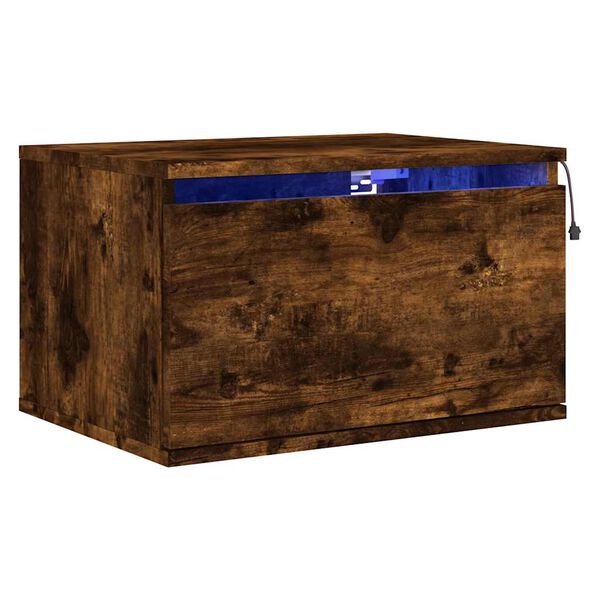 vidaXL Vegghengt nattbord med LED-lys r&oslash;kt eik