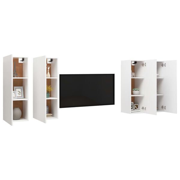 vidaXL TV-benk 4 stk hvit 30,5x30x90 cm konstruert tre