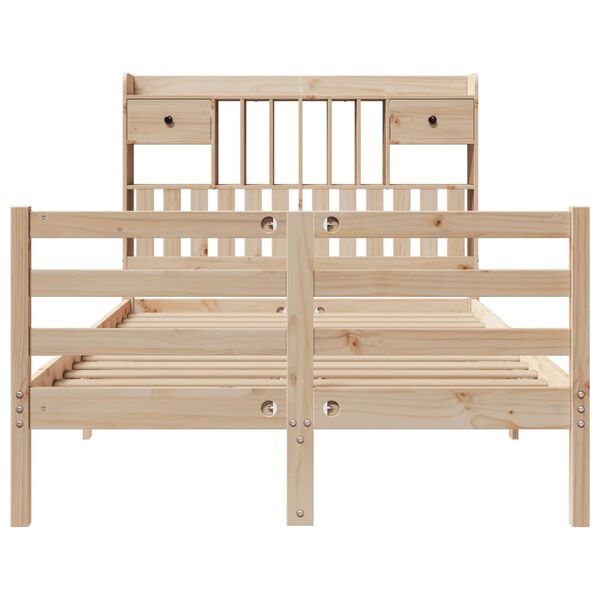 vidaXL Seng med bokhylle uten madrass 135x190 cm heltre furu