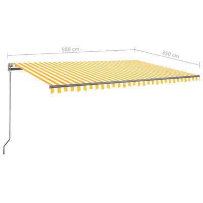 vidaXL Manuell uttrekkbar markise med LED 500x350 cm gul og hvit