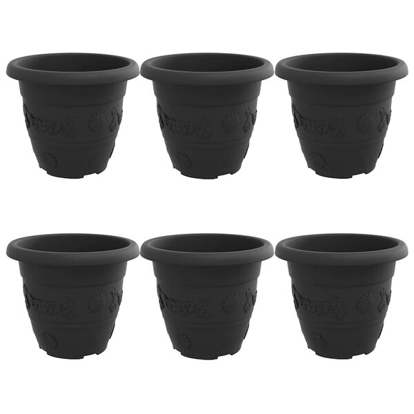 vidaXL Rund Blomsterpotte 6 pcs Svart &Oslash; 26 x 21.5 cm Plast