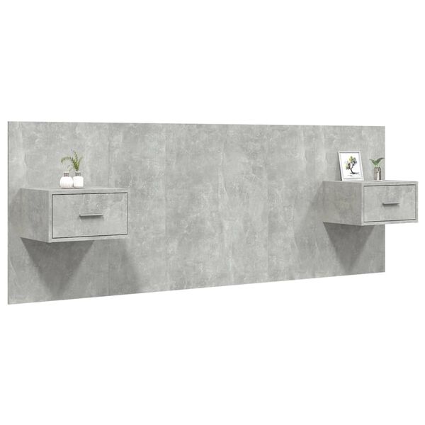vidaXL Sengegavl med skap betonggrå konstruert tre