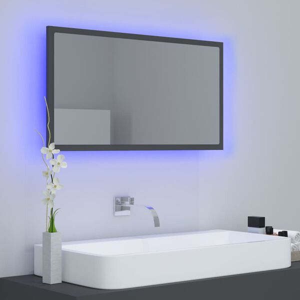 vidaXL LED-badespeil gr&aring; 80x8,5x37 cm akryl