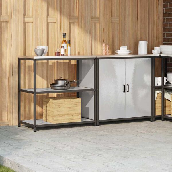 vidaXL Kj&oslash;kkenoppbevaringssett med hylle 2 pcs s&oslash;lv Rustfritt St&aring;l