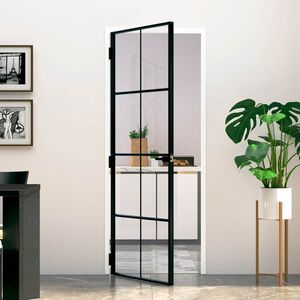 vidaXL Innerd&oslash;r svart 76x201,5 cm herdet glass og aluminium slank