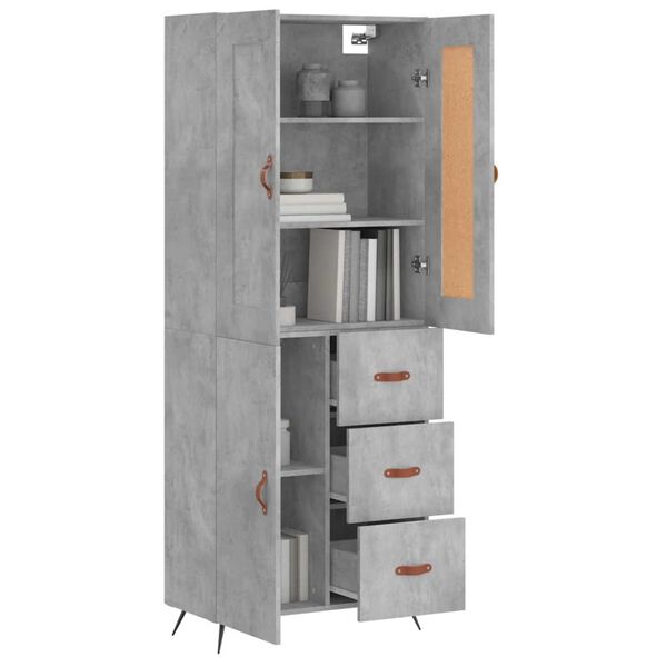 vidaXL Highboard betonggr&aring; 69,5x34x180 cm konstruert tre
