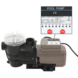 vidaXL Bassengpumpe med tidsur svart 0,25 HP 8000 L/t