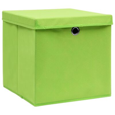 vidaXL Oppbevaringsbokser med lokk 4 stk grønn 32x32x32 cm stoff