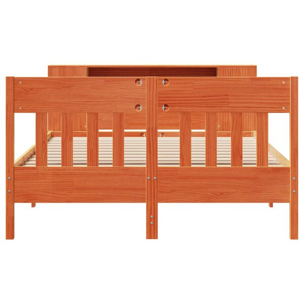 vidaXL Seng med bokhylle uten madrass voksbrun 140x200 cm heltre furu