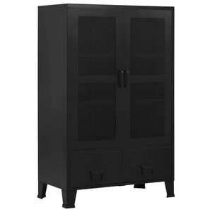 vidaXL Kontorskap med nettingd&oslash;rer industrielt svart 75x40x120 cm st&aring;l