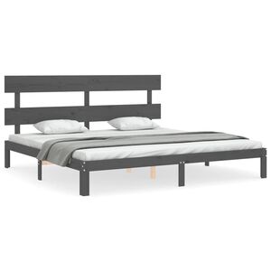 vidaXL Sengeramme med hodegavl gr&aring; 200x200 cm heltre