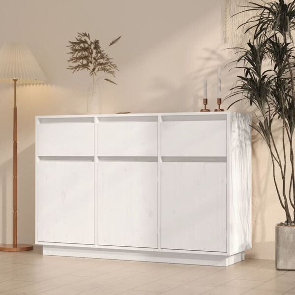 vidaXL Skjenk hvit 110x36x75 cm heltre furu