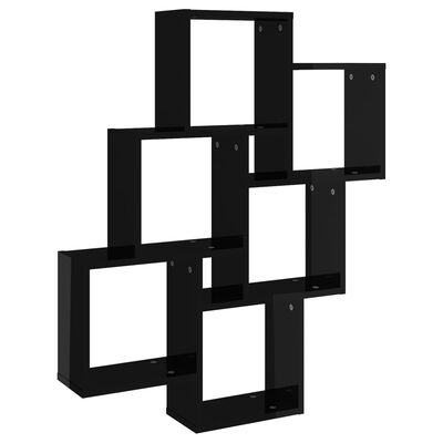 vidaXL Kubeformet vegghylle høyglans svart 78x15x93 cm sponplate