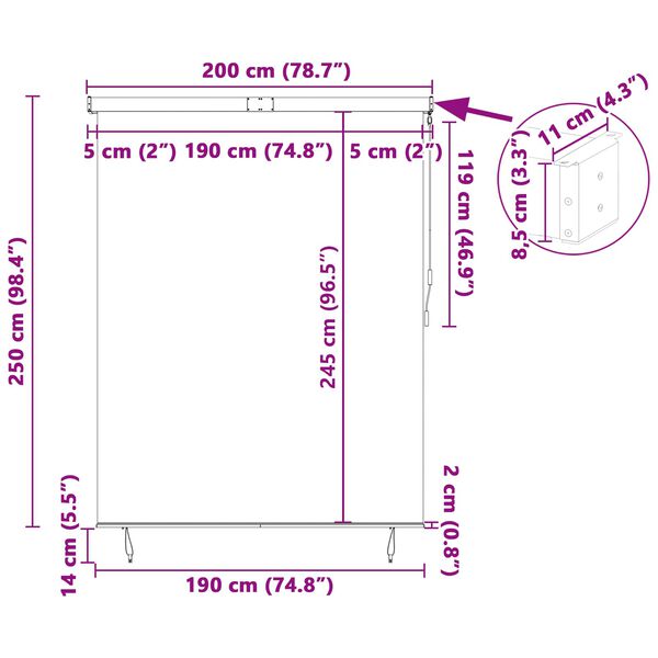 vidaXL Rullegardin med gardiner Krem 200 x 250 cm Stoff og Aluminium