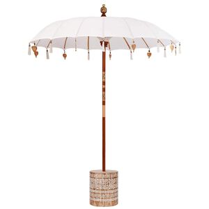 vidaXL Balinesisk parasoll med base Krem og hvit 190 x 190 x 250 cm