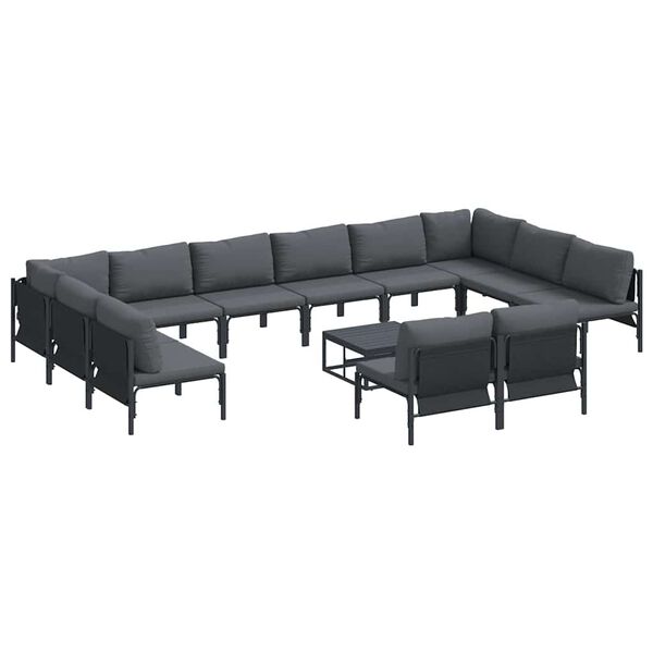 vidaXL Hagesofa Set med pute 13 pcs Svart St&aring;l