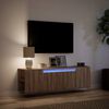 vidaXL Vegghengt TV-benk med LED brun eik 135x31x39,5 cm