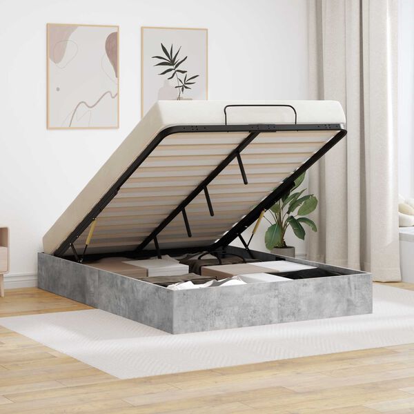 vidaXL Ottoman sengeramme Betonggr&aring; 135 x 190 cm Konstruert tre