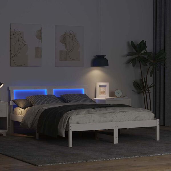 vidaXL Sengestamme med hodegjerde Hvit 135 x 190 cm Massiv furu