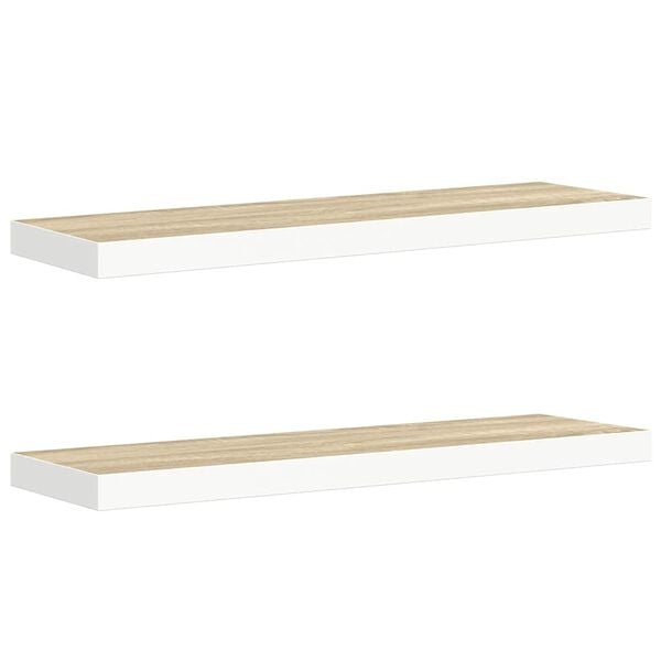 vidaXL Flytende vegghyller 2 stk eik og hvit 80x23,5x3,8 cm MDF